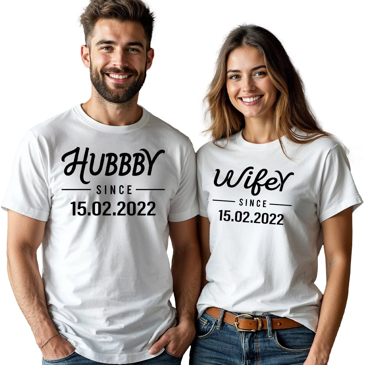 Husband Wife Personalised Matching Couple Tshirts Wedding Gift Anniversary