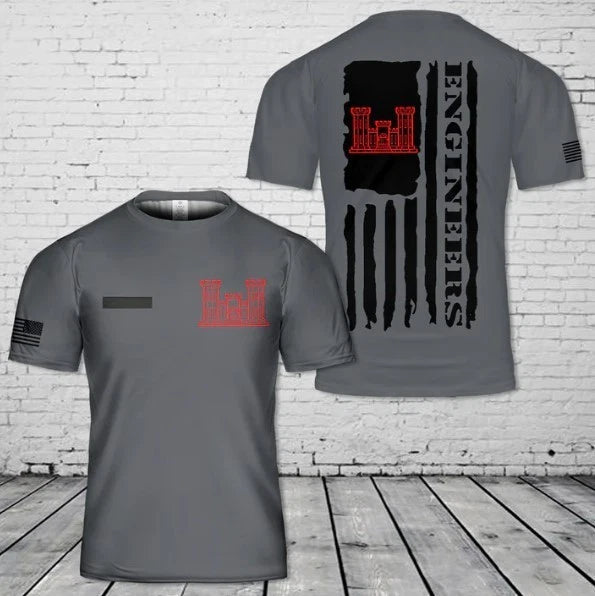 Custom Name US Army Corps of Engineers Flag T-Shirt 3D