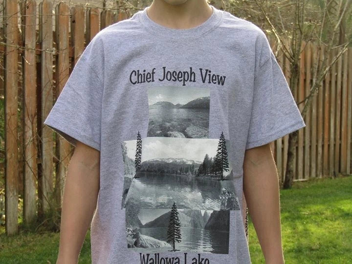 Wallowa Lake Custom Made Photo-print tee-shirt, women/men, size S, gray