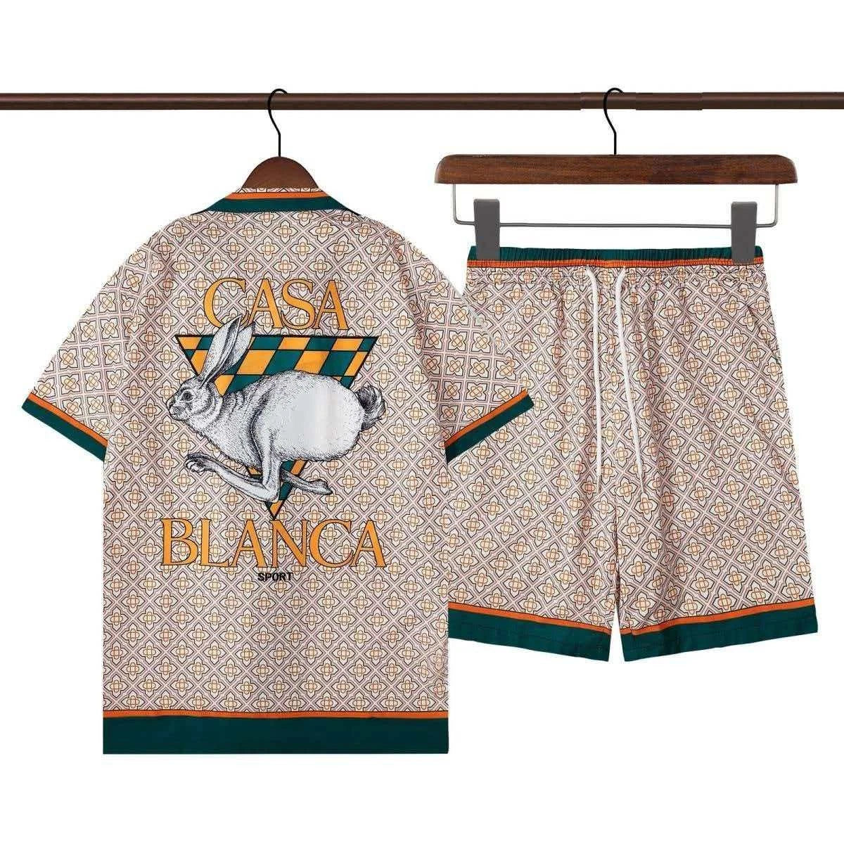 Casablanca full print check rabbit logo print casual short sleeve set for men an