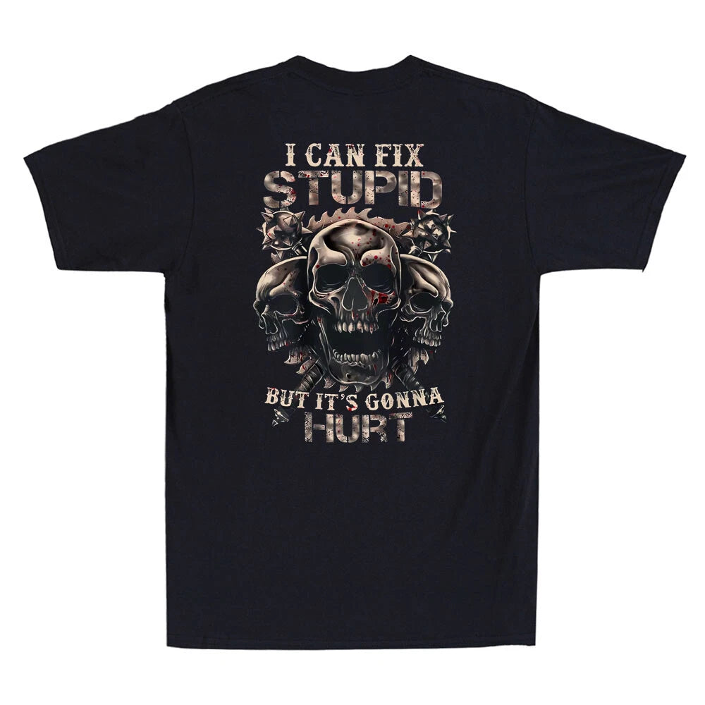 I Can Fix Stupid But Its Gonna Hurt Horror Skull (On Back) Vintage Men's T-Shirt