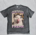 Men's Graphic Gray Jersey T-Shirt Size L Certified Freak Funny Cat Meme Tee New