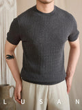 Men's Summer Short-Sleeved T-Shirt Retro -Knit Round Neck Breathable Casual Top