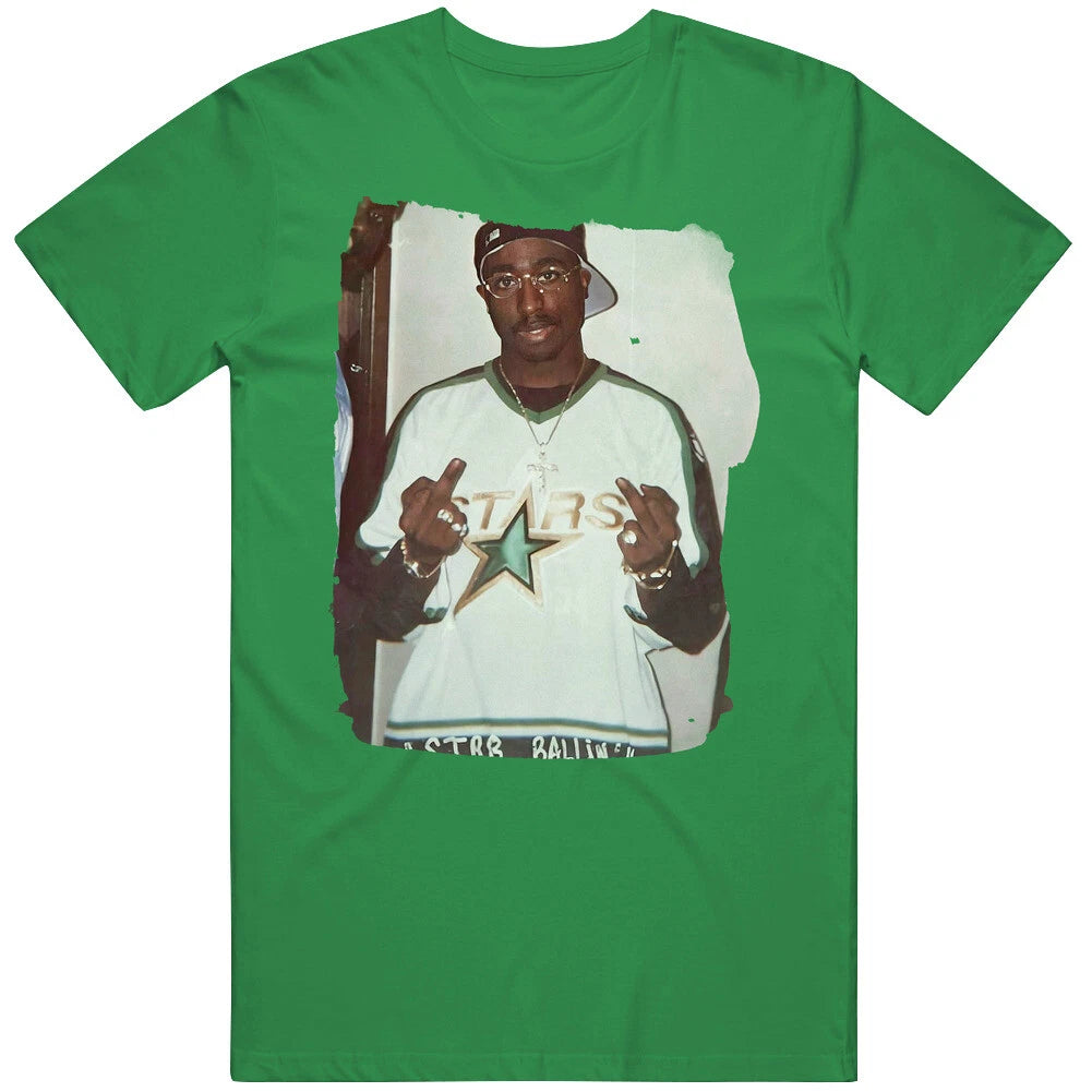 Dallas Stars 2pac Flipping Bird Middle Finger unisex vintage irish green T Shirt