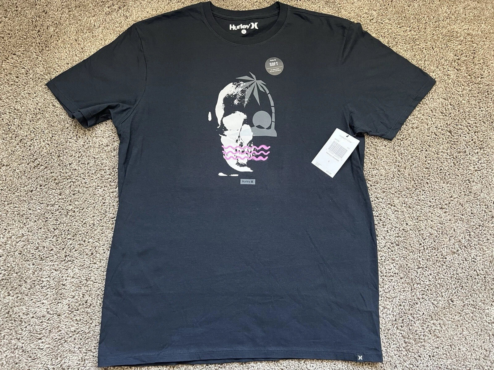 $25 BRAND NEW HURLEY MENS FIT PREMIUM TEE T SHIRT SKULL ISLAND BLACK S SMALL