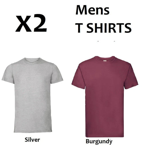 2 x Mens RUSSELL 165M premium FOTL. LARGE  T shirt top Brand new silver burgundy
