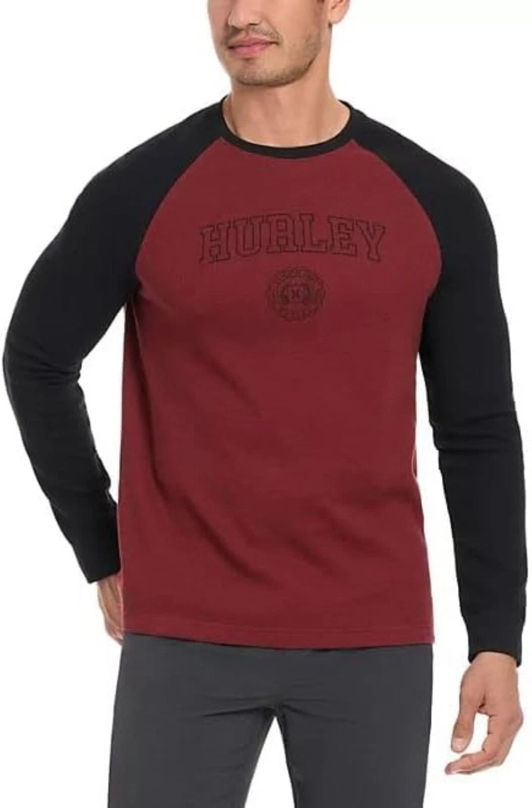 NWT Hurley Men's Raglan Long Sleeve Logo Thermal Crew Neck Shirt