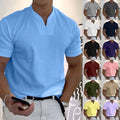 Men Grandad Shirts Tops V Neck Short Sleeve Casual T-Shirt Blouse Tee