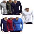 Mens Casual Long Sleeve T-shirt Solid Color V Neck Soft Tops Thermal AU
