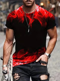 T Shirts Men Fashion Graphic Short Sleeve Black Red Flame Smoke Streetwear Silky