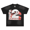 Men's Vintage Washed Black T-Shirt Path 2 Paradise 3D Graphic Oversized