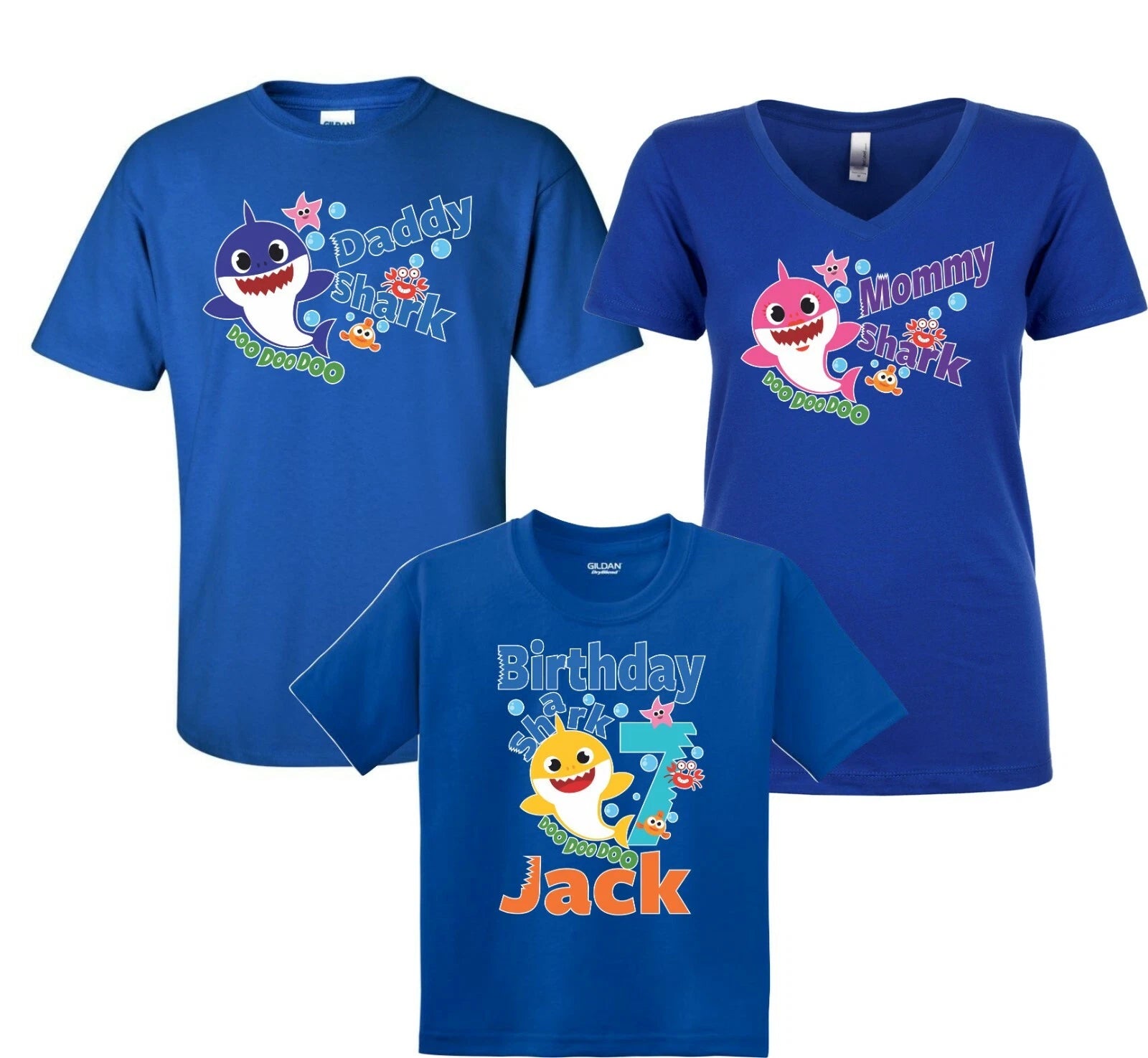 Star Baby shark Mommy Shark Daddy shark Family matching Blue shirts birthday
