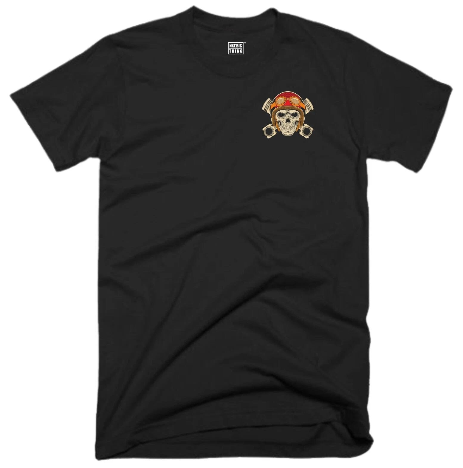 Skull & Pistons T Shirt Pocket Bike Clothing Motorbike Motorcycle Cafe Racer Top