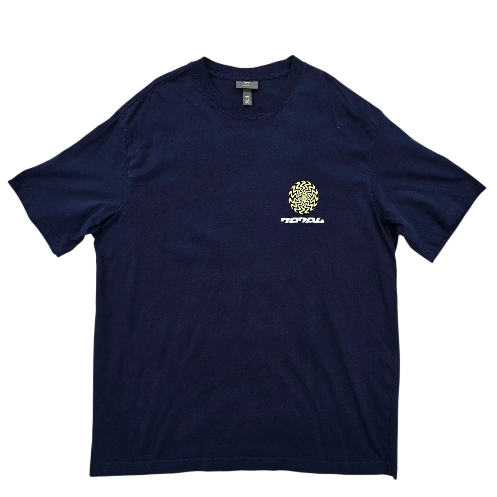 H&M Men's Navy Graphic Print T-Shirt XL Loose Fit Casual Crew Neck Cotton