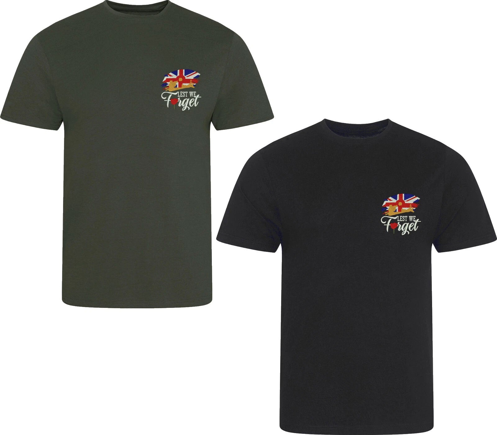Embroidered Lest We Forget Left Chest T-Shirt British Veterans Unisex Tee Top