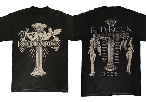 2 Sides Kid Rock 2008 Tour Black Cotton S-5XL T-Shirt Reprint