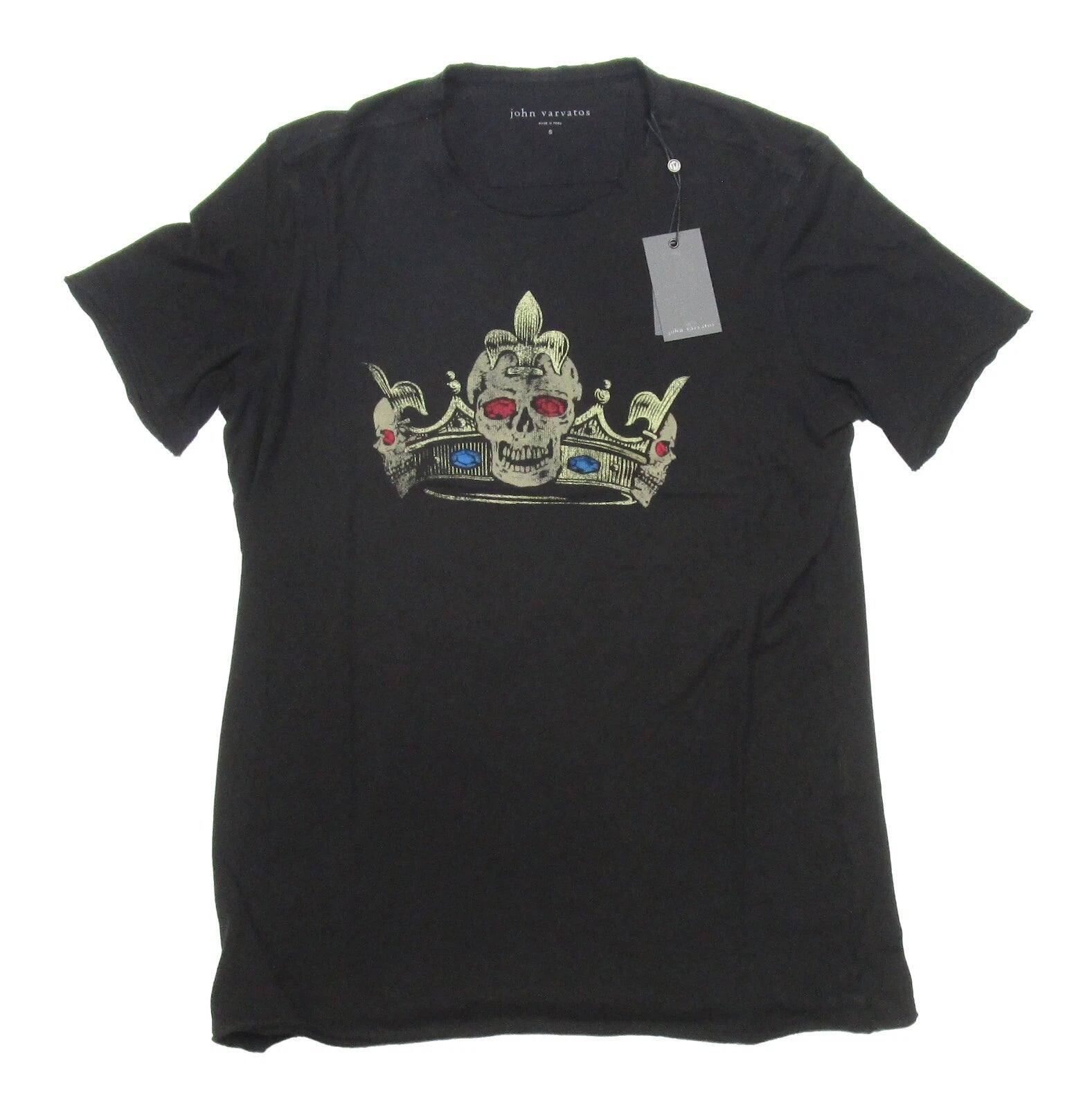 John Varvatos Men's Black Skull Crown Graphic Crew-Neck Short Sleeve T-Shirt