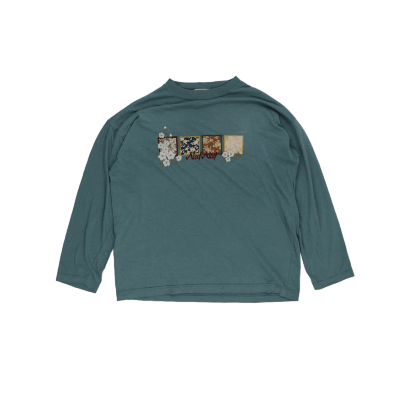 NAF Men's Teal Crew Neck Long Sleeve Cotton T-Shirt Size M