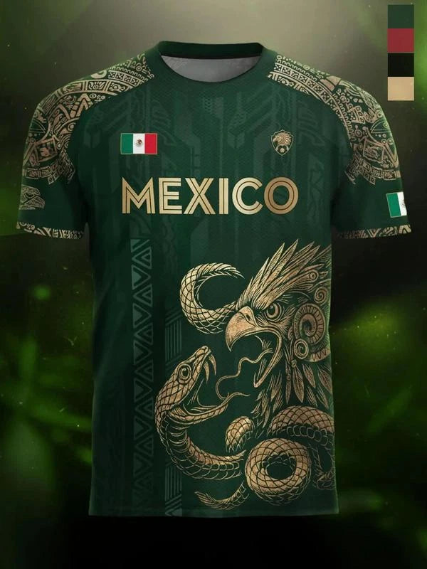Mexico Aztec Eagle Heritage Jersey Shirt Fitted Casual Clothing Men Top