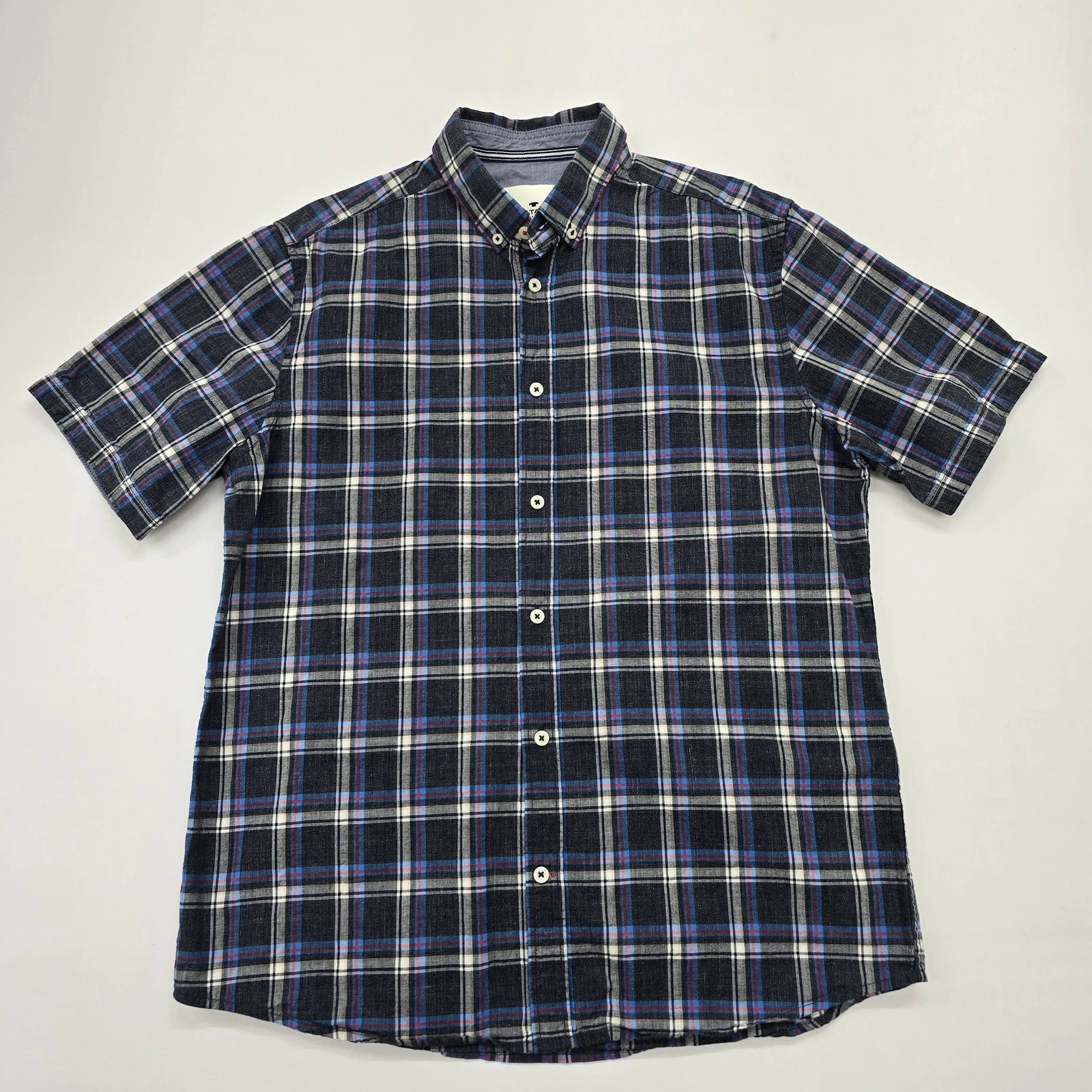 Tom Tailor Men's Navy White Red Plaid Button-Up Shirt L