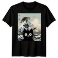 Black Cat Sea Turtle Kai Nichi Bei Yaki Japanese Art Ukiyo-e Style Graphic Tee