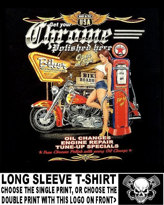 Biker Roadhouse Gas & Repair Service Sexy Girl Skull Motorcycle T-shirt WS69