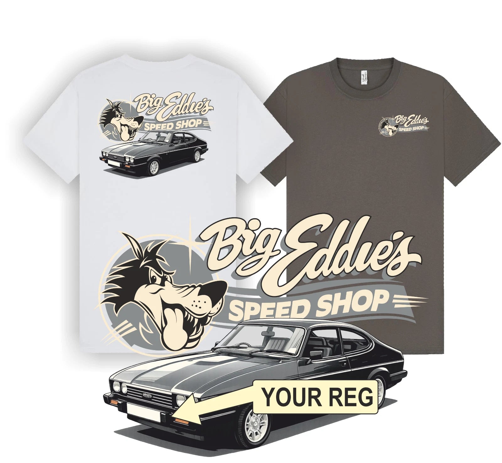 Black MK3 Ford Capri Personalised T Shirt Add Your Registration Retro Classic