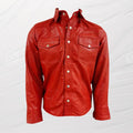 Mens Genuine Red Lambskin Leather Shirt Premium Vintage With Long Sleeves And Buttons
