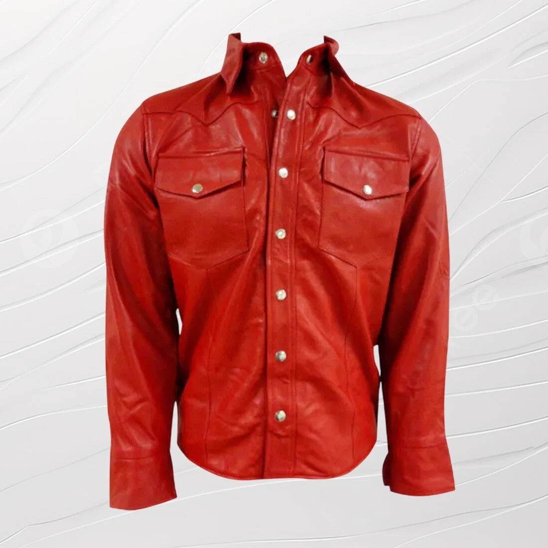 Mens Genuine Red Lambskin Leather Shirt Premium Vintage With Long Sleeves And Buttons