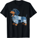 Funny Denim Dachshund Dog Patchwork Puppy Vintage Art Tee Gift Unisex T-Shirt