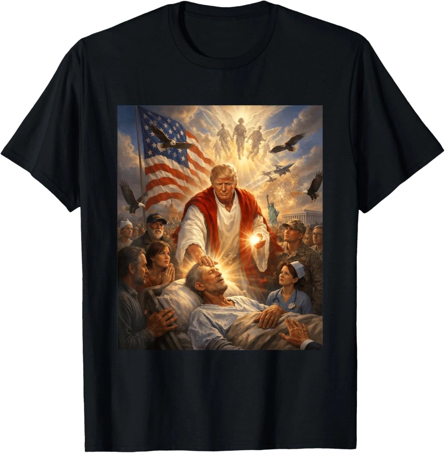 Trump as Jesus Graphic Trump Patriotic US Flag Eagle Gifts  unisex T-Shirt