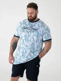 D555 Duke Big Mens T-Shirt Venice Beach Print Ribbed Trims Blue 2XL-6XL (601917)