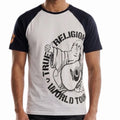 $79 TRUE RELIGION White Navy PART BUDDHA Short Sleeve Designer Raglan T-shirt
