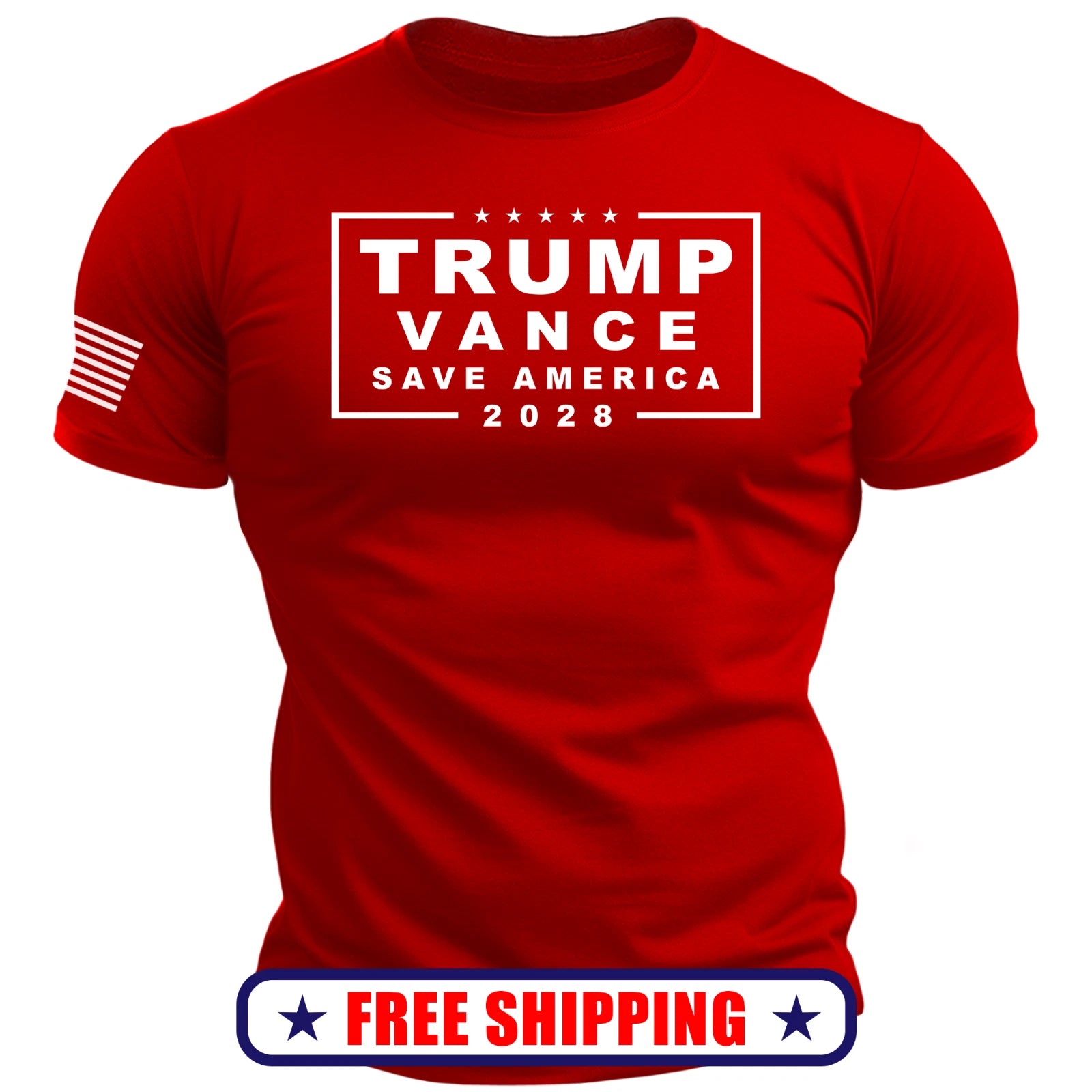 TRUMP VANCE 2028 - Save America T-Shirt USA Flag Sleeve patriot maga 250 S-2XL