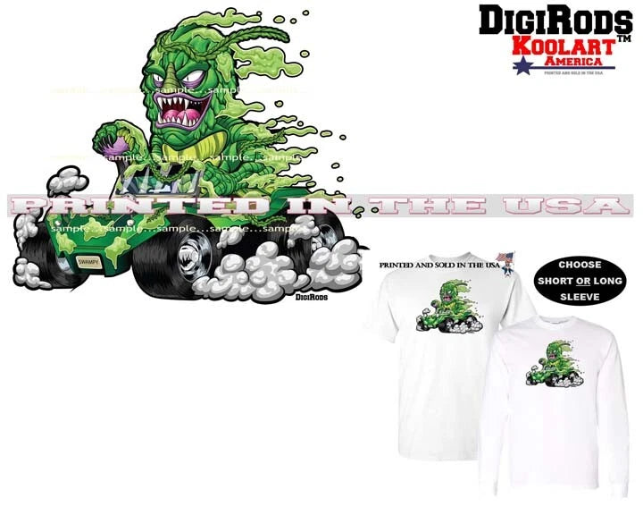 Digirods Swamp Thing Swampy Lagoon Monster Buggy Hot Rod Car Cartoon Art T Shirt