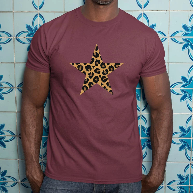 Leopard Star Print Graphic T-Shirt Stylish Animal Pattern Casual Streetwear