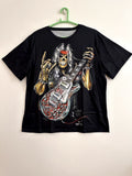 Men gothic skeleton skull play guitar rock print plus size black T-shirt XL