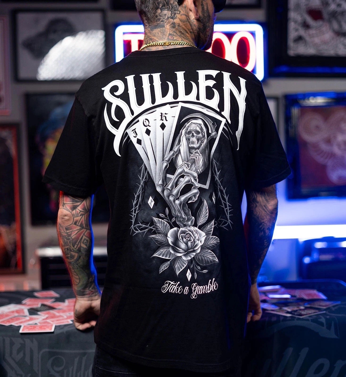 SULLEN CLOTHING GAMBLE TATTOO ART PREMIUM T-SHIRT