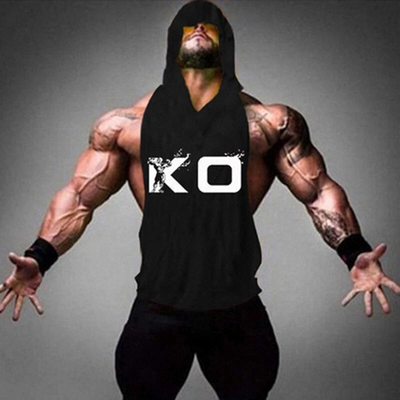 GYM  Men's hooded pocket sleeveless sweater cotton training sports T-Shirt