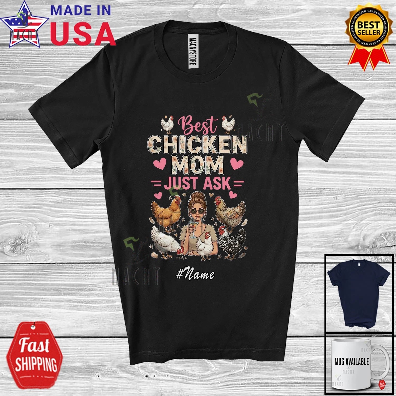 Custom Name Best Chicken Mom Just Ask; Mother's Day Floral Chickens Farmer Shirt