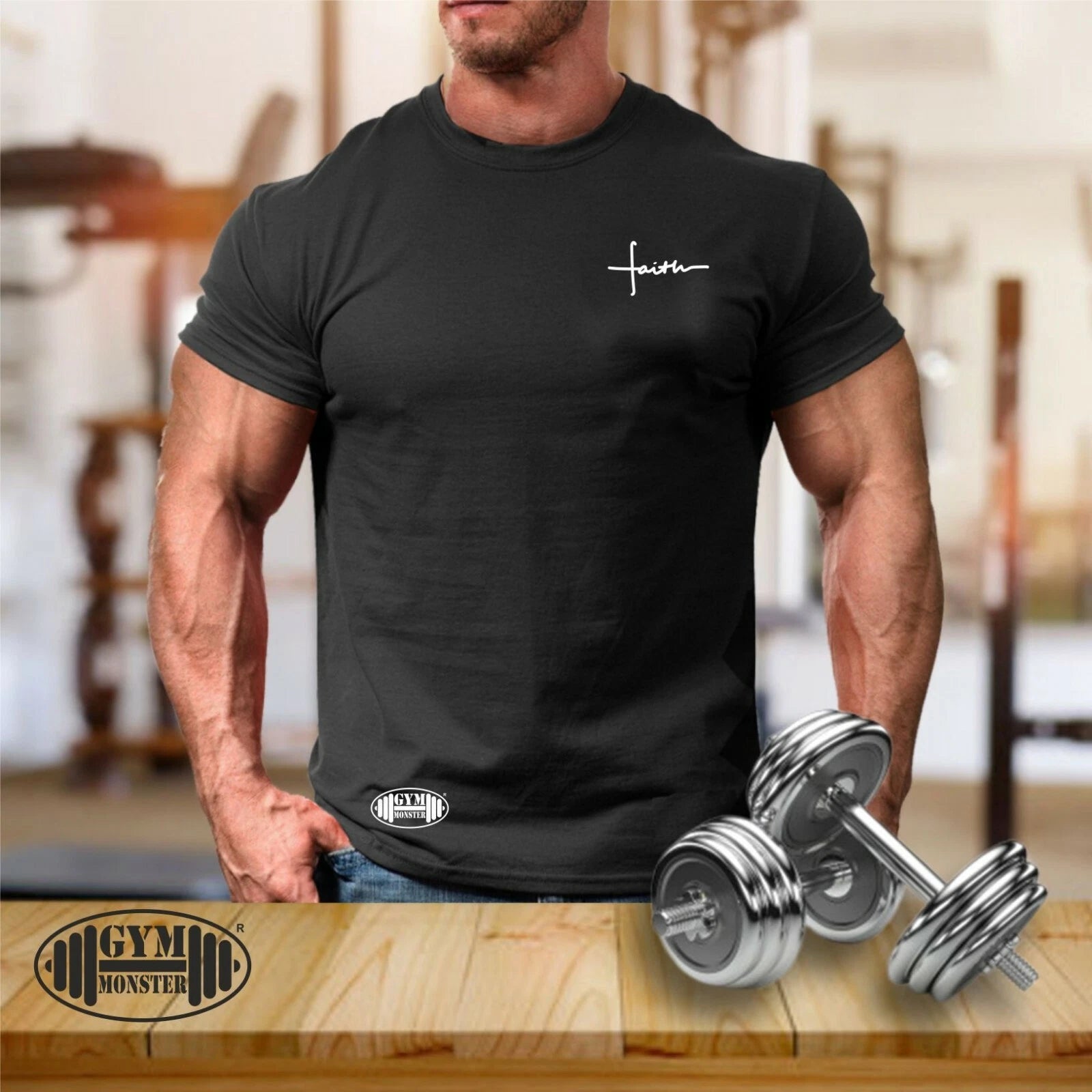 Faith T Shirt Pocket Gym Clothing Bodybuilding Training Workout Exercise MMA Top