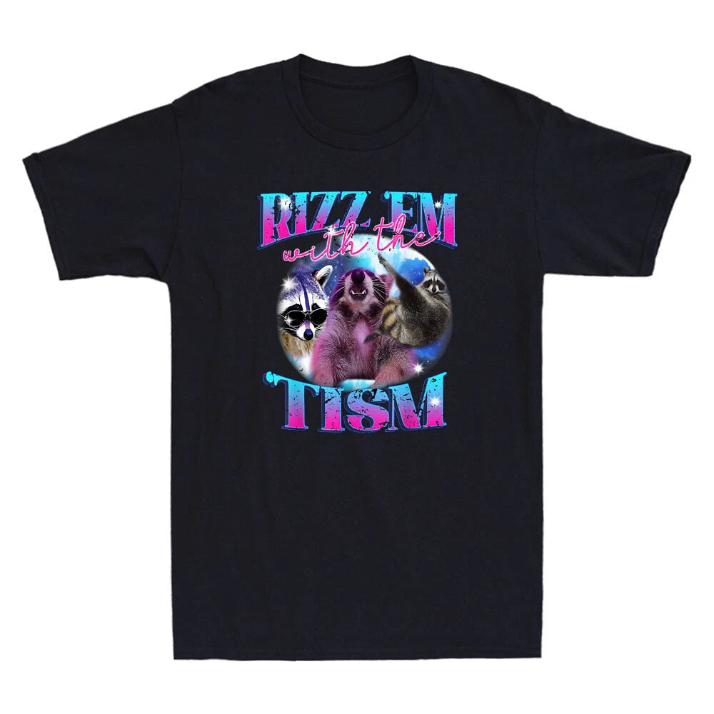 Autism Funny Rizz Em With The Tism Meme Autistic Opossum Vintage Men's T-Shirt