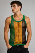Mens Crystal Sleeveless Vest Men Rasta Mesh Fishnet String Top Cotton Gym Summer