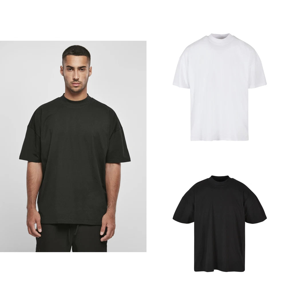 Build Your Brand Oversized mock neck tee - Oversized, High neck, Set-in sleeve