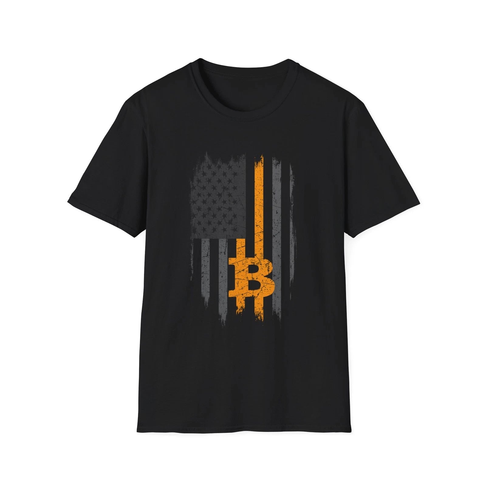 Bitcoin American USA Flag Crypto Currency Coin Unisex Softstyle T-Shirt BTC