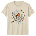 Sweet Watercolor Robin Bird And Womens T-Shirt Lavender Flowers