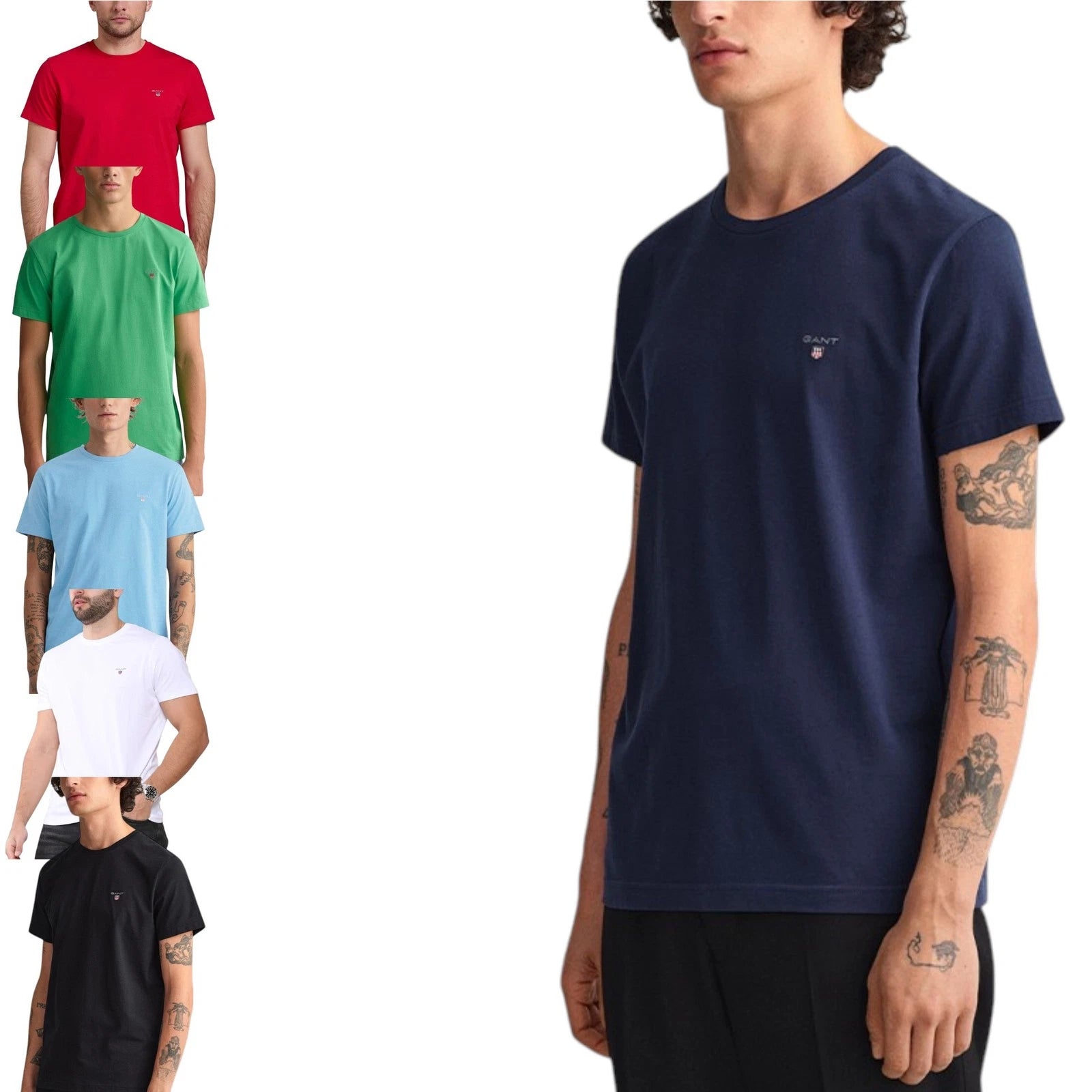 GANT Mens Crew Neck T Shirts Regular Fit Cotton Top Summer Navy Casual Tee M-3XL