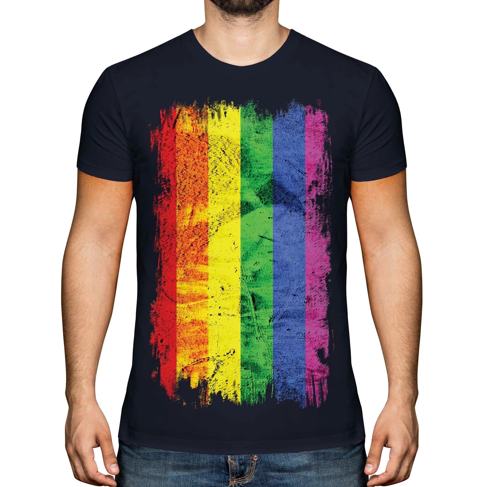 GAY PRIDE GRUNGE FLAG MENS T-SHIRT TEE TOP RAINBOW LGBT GIFT CLOTHING CLOTHES