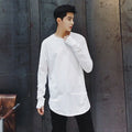Mens Longline T-shirt Long Sleeve Baggy Curved Hem Top Tee Basic Casual T-shirts