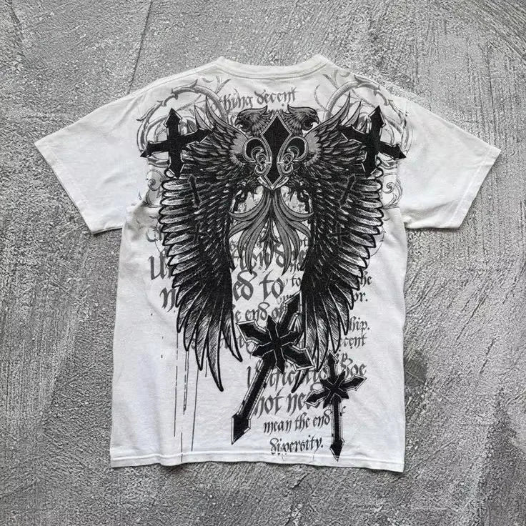 Mens Y2K Gothic Graphic T Shirt Streetwear Skull Cross Oversized Tee Top